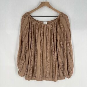 Nine 1 Eight Chic Brown Lace Blouse Off The Shoulder Balloon Sleeve‎ Size M